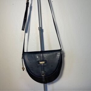 Vintage HCL Germany Brown Signature Leather Crossbody Bag Gold Plaque